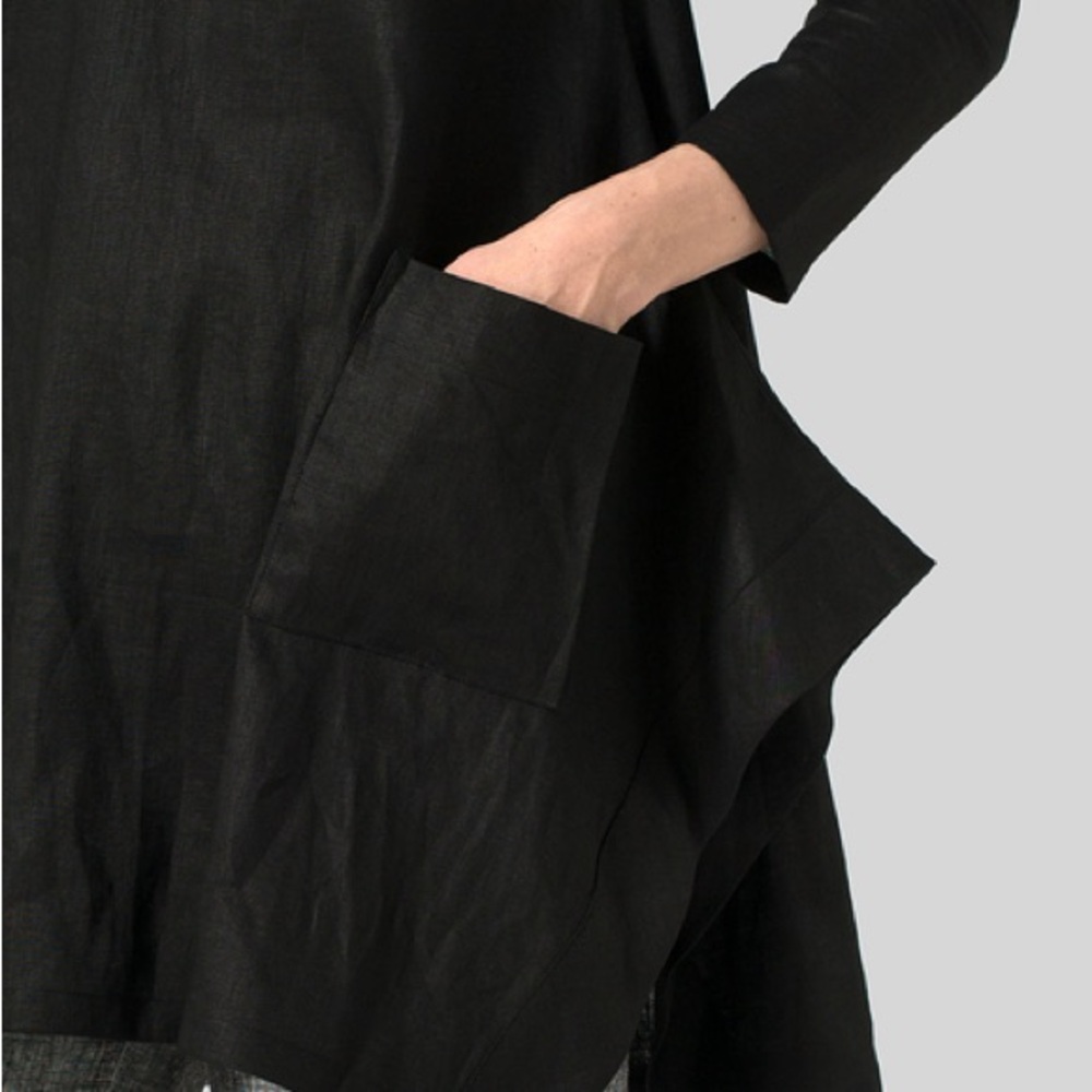 VIVID 100% Linen Long sleeve top tunic lagenlook black medium boho classic - Picture 4 of 11